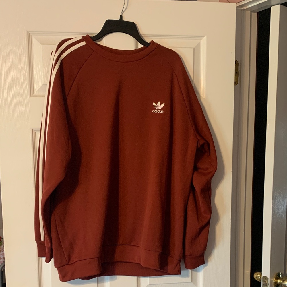 adidas Maroon Crewneck Sweatshirt with White Stripes
